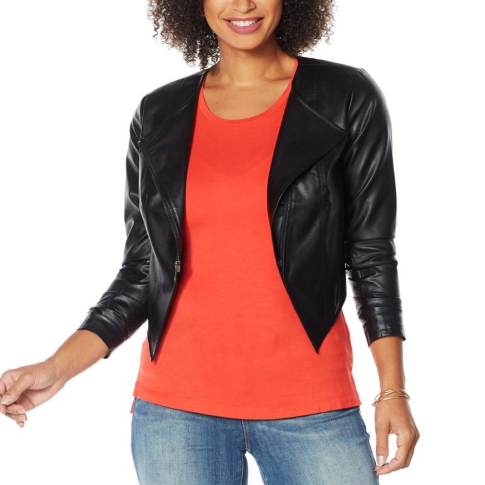 G by Giuliana Asymmetrical Moto Jacket in Black